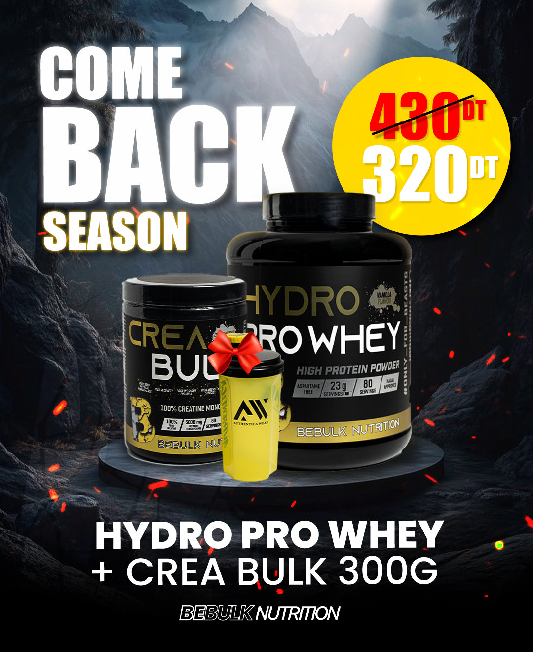 Hyro Pro Whey + Crea Bulk 300G + Shaker gratuite